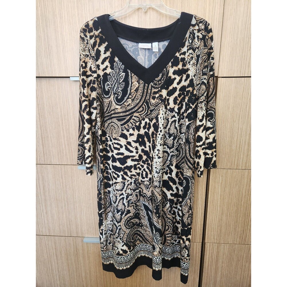 Chico's Animal Print Paisley Dress w/ 3/4 Sleeves Size 2 US 12